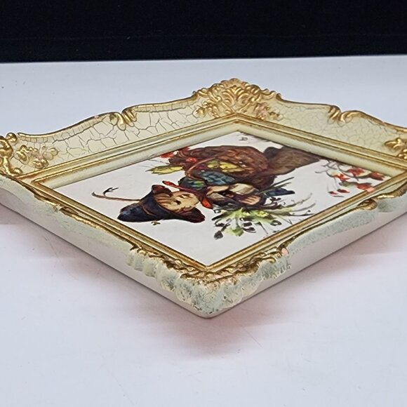 Vintage Gold Ornate Crackle Frame With Child & Basket Print Lightweight Plastic - Picture 7 of 10